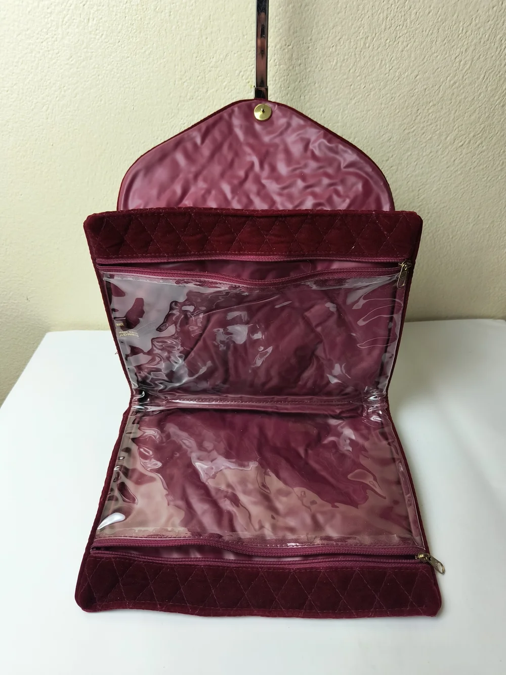 Adrien Arpel Quilted Velvet Cosmetic Bag in Burgundy